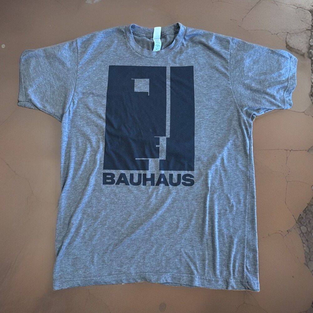 BAUHAUS Graphic Design Logo Tshirt Size Large Grey Good Used Condition